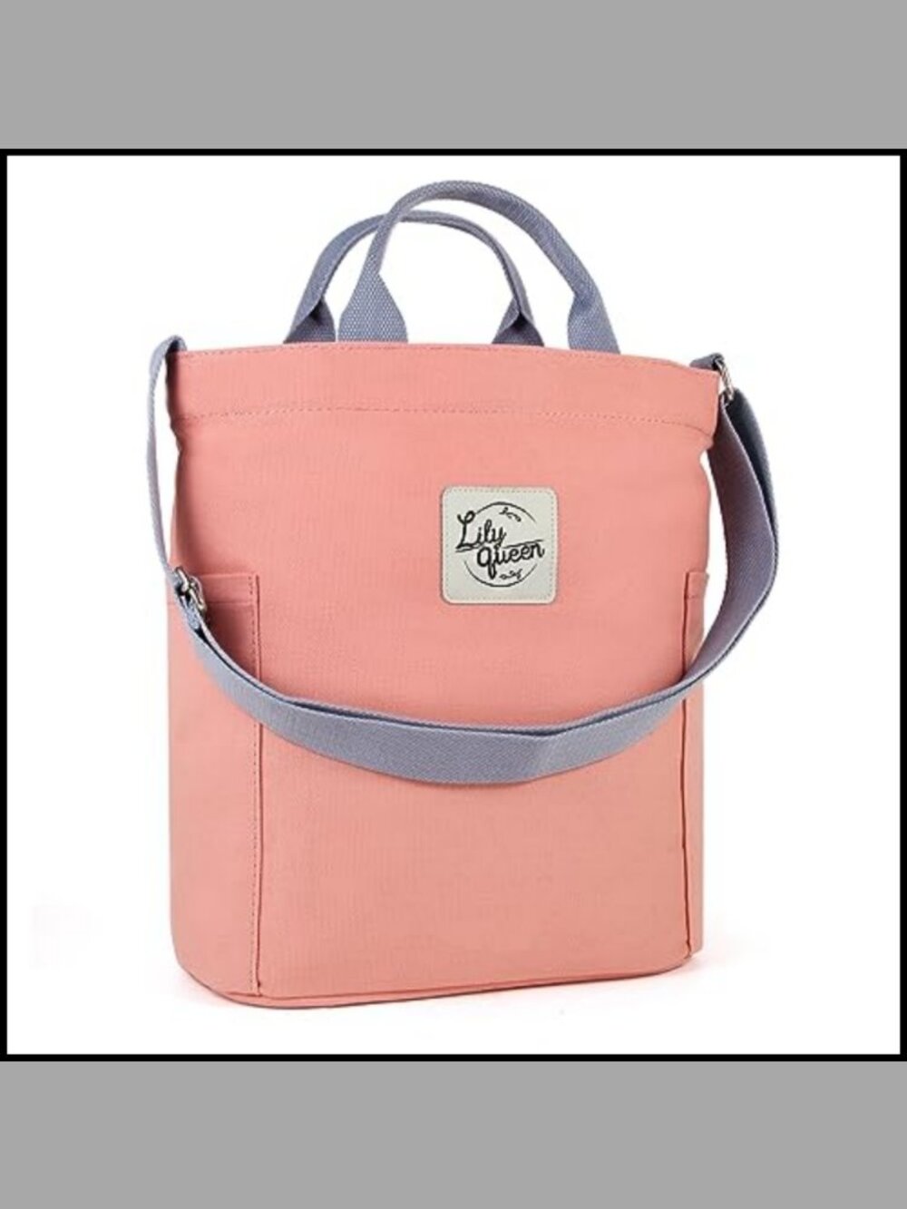 Women's Cotton Canvas Tote Bag Zip Top Crossbody Shoulder Work Bag